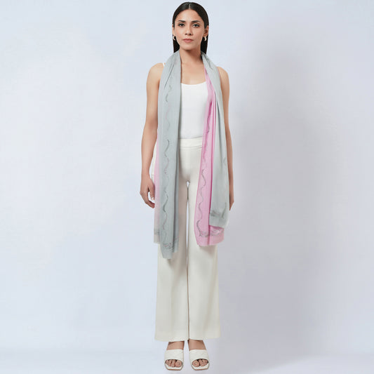 Pink and Grey Ombre Embellished Cashmere Stole