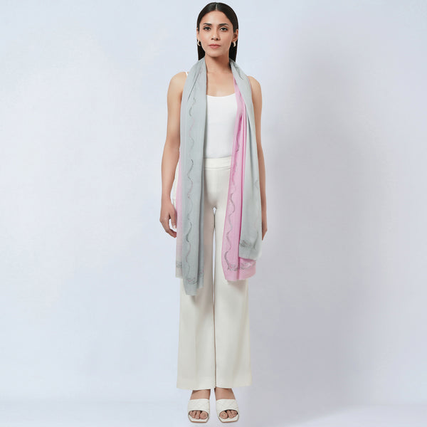 Pink And Grey Tie And Dye Stole for Women – Embellished | First Resort by Ramola Bachchan