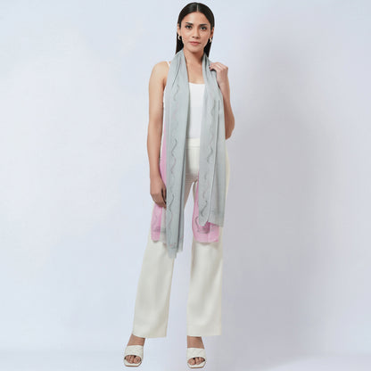Pink and Grey Ombre Embellished Cashmere Stole