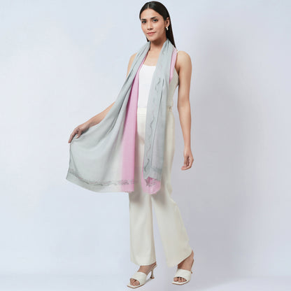 Pink and Grey Ombre Embellished Cashmere Stole
