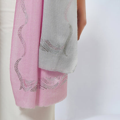 Pink and Grey Ombre Embellished Cashmere Stole