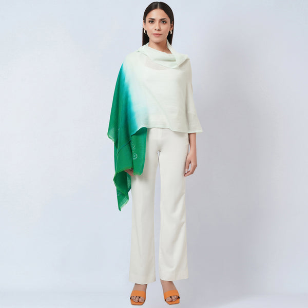 Cream And Sea Green Tie And Dye Stole for Women – Embellished | First Resort by Ramola Bachchan