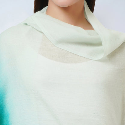 Cream and Sea Green Ombre Embellished Cashmere Stole