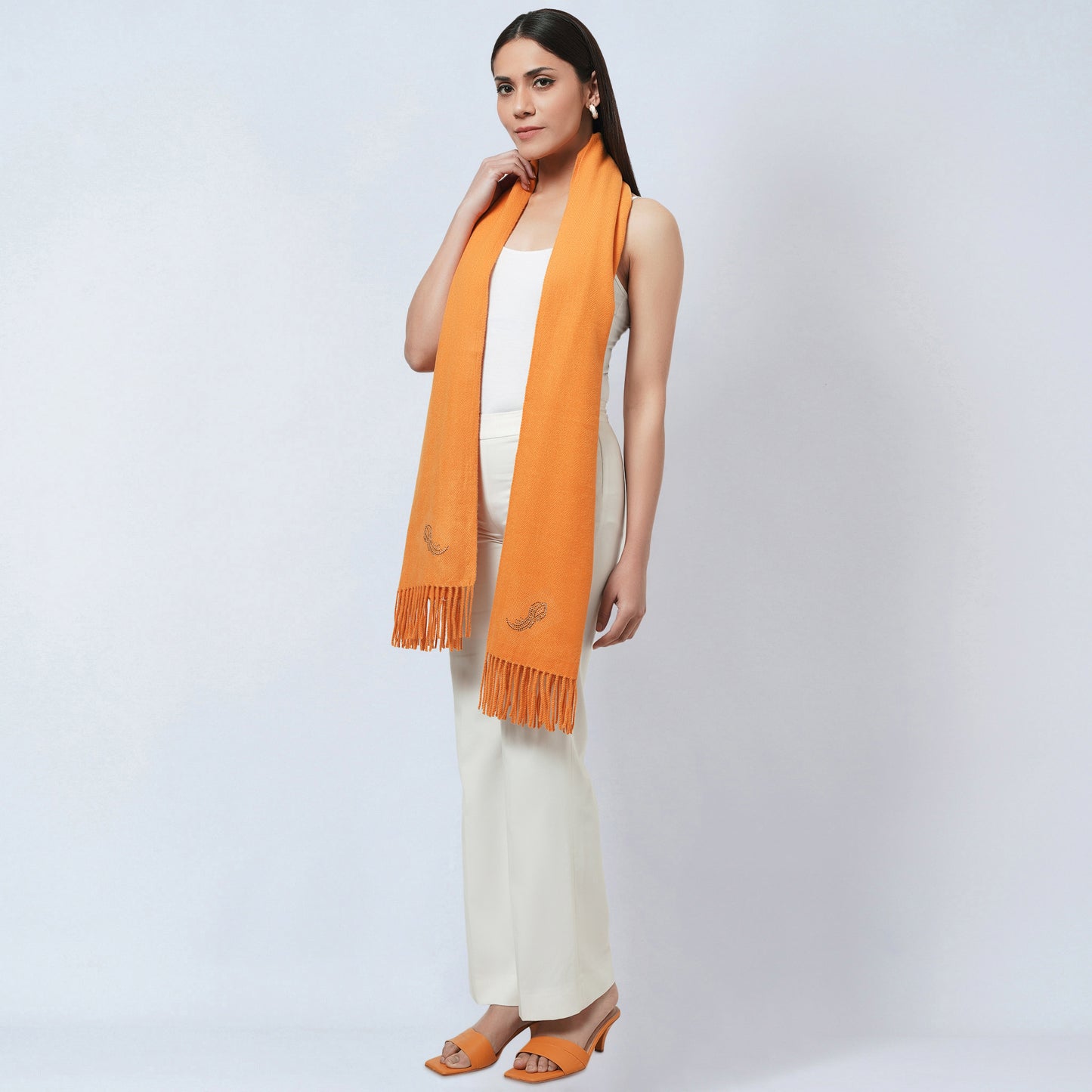 Mustard Embellished Thick Cashmere Stole