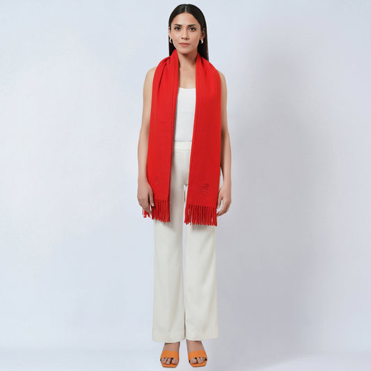 Red Embellished Thick Cashmere Stole