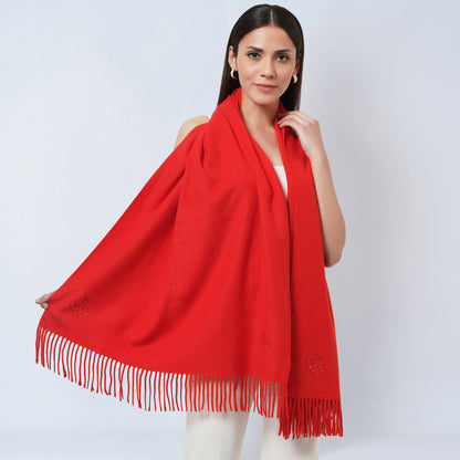 Red Embellished Thick Cashmere Stole