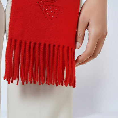 Red Embellished Thick Cashmere Stole