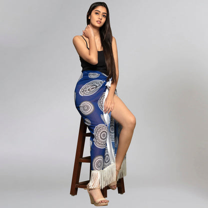 Blue Geometric Print Long Sarong