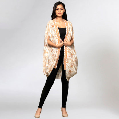 Beige Animal Print Silk Cape