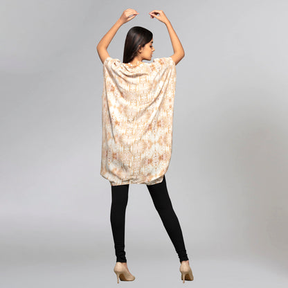 Beige Animal Print Silk Cape