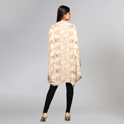 Beige Animal Print Silk Cape