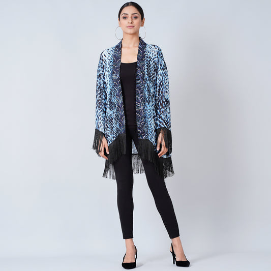 Blue Animal Print Kimono