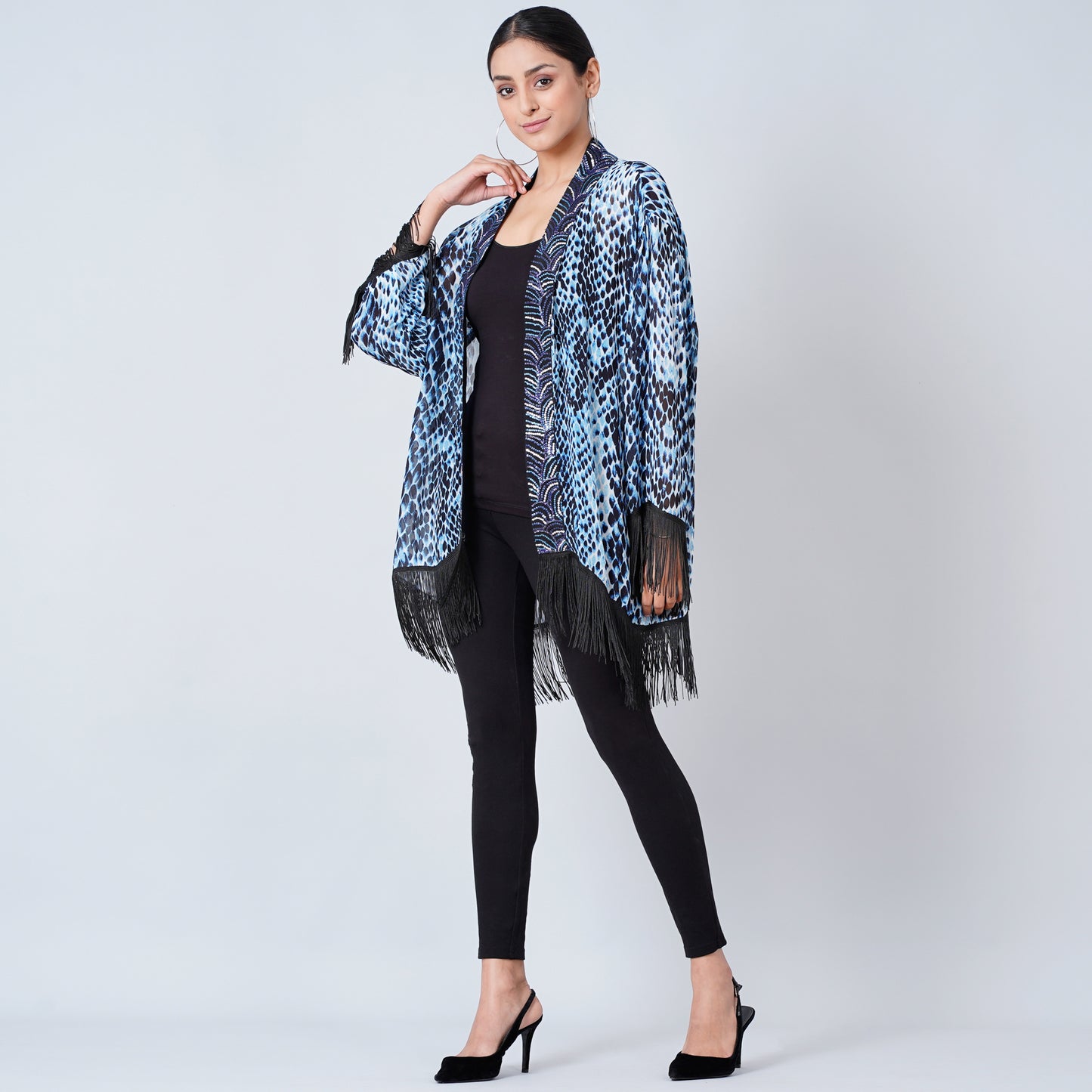 Blue Animal Print Kimono