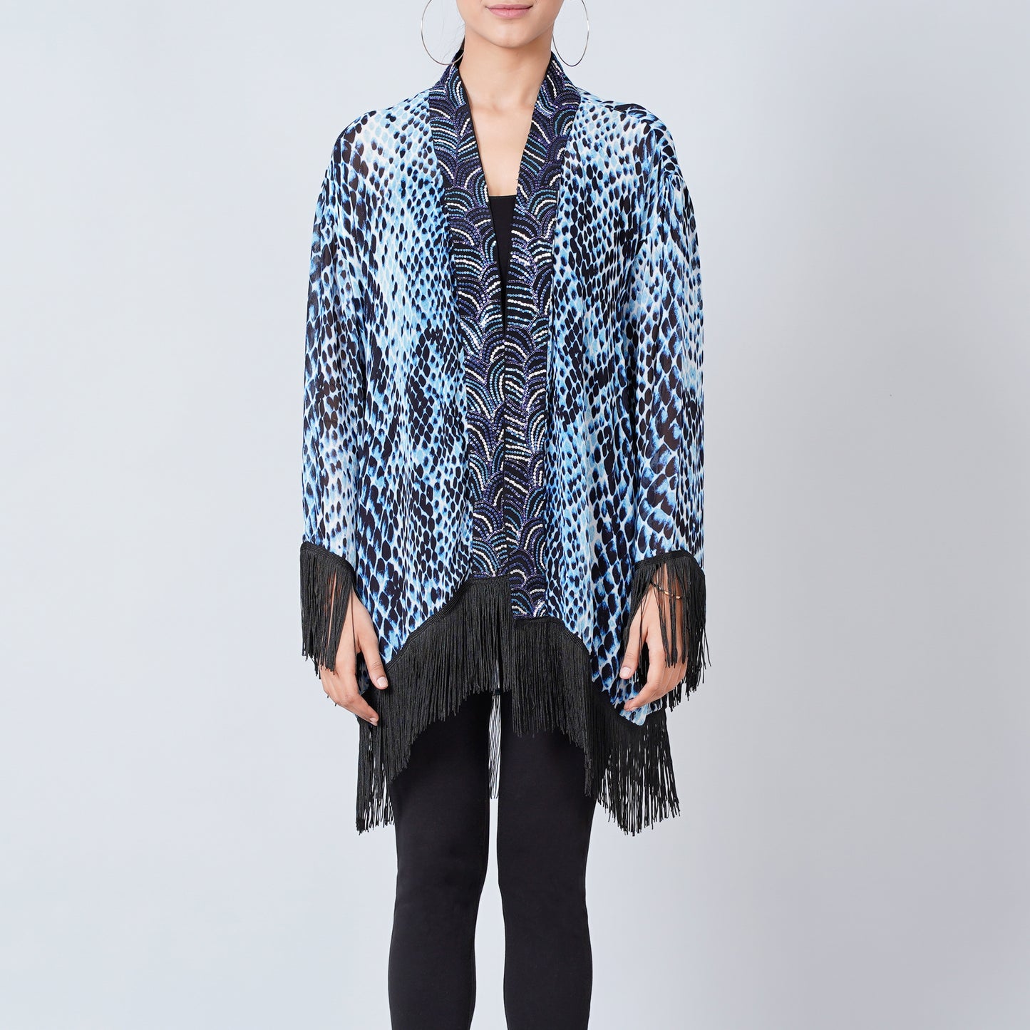 Blue Animal Print Kimono