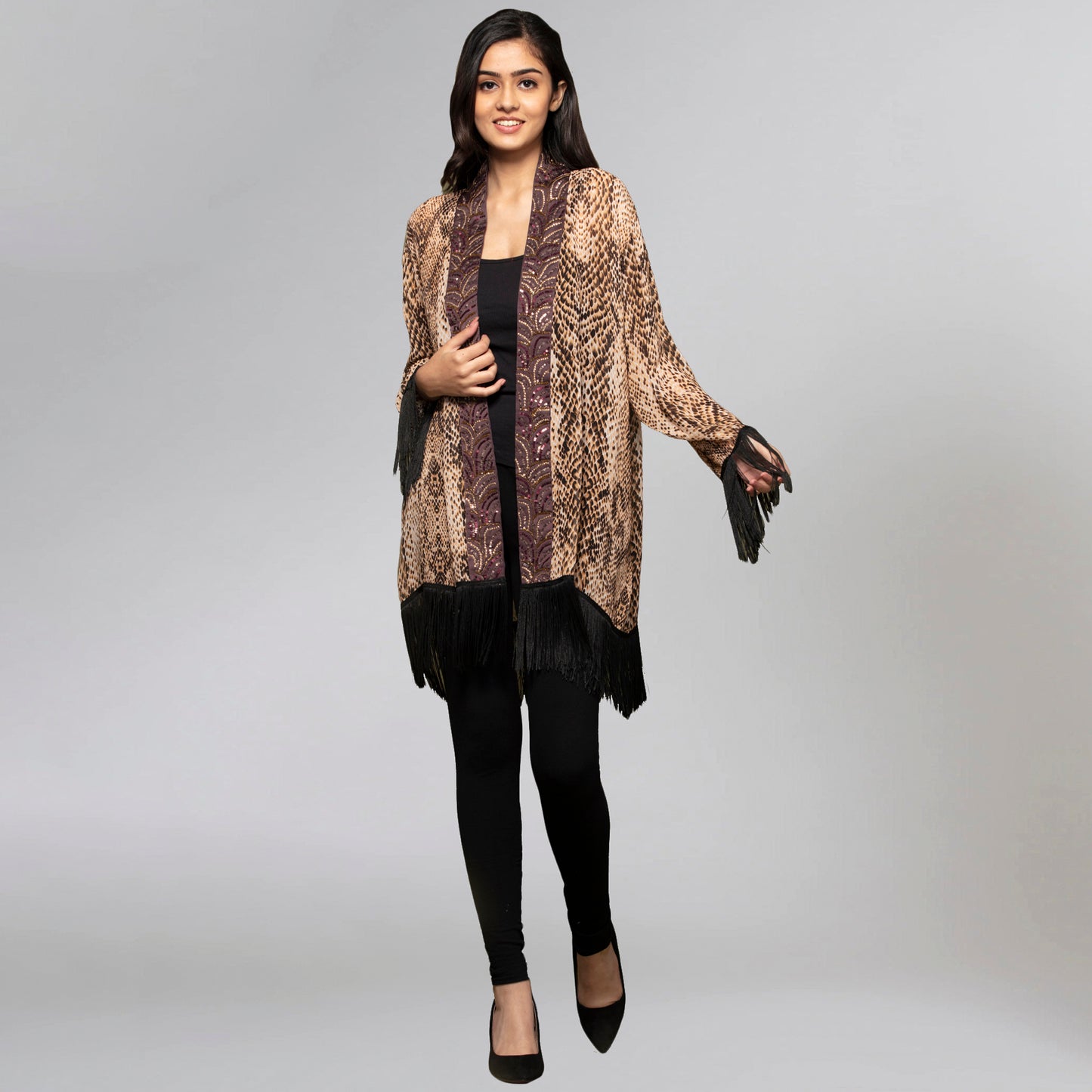 Brown Animal Print Kimono