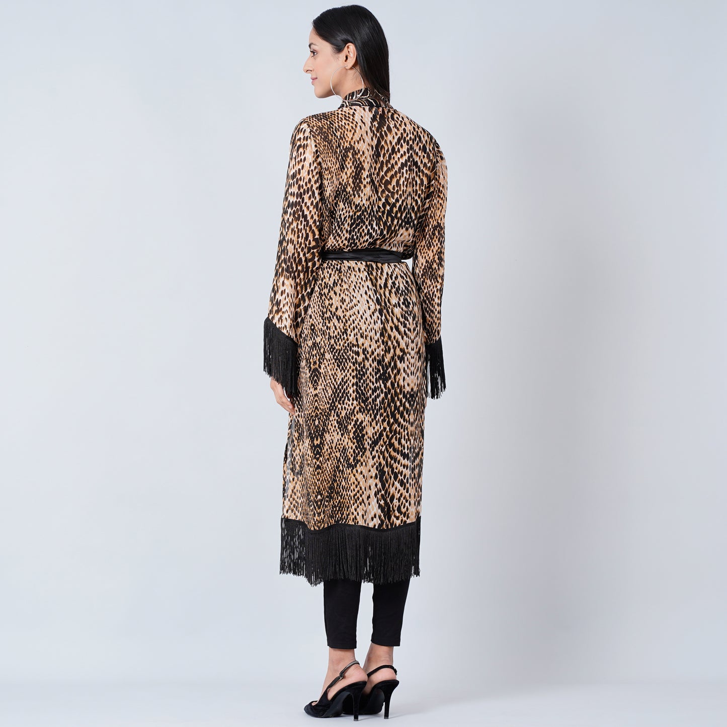Brown Animal Print Long Kimono