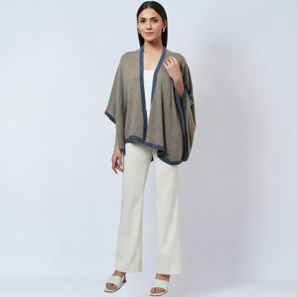Stone Grey and Blue Short Knitted Cashmere Cape