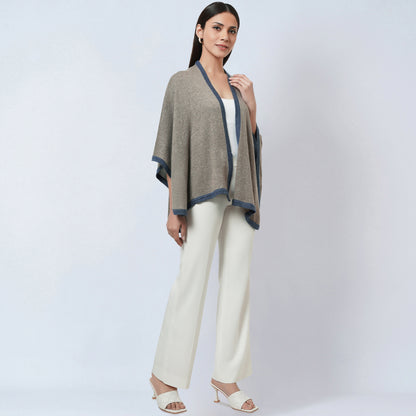 Stone Grey and Blue Short Knitted Cashmere Cape