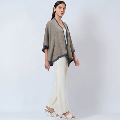 Stone Grey and Blue Short Knitted Cashmere Cape