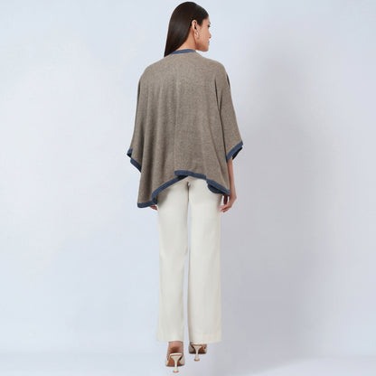 Stone Grey and Blue Short Knitted Cashmere Cape