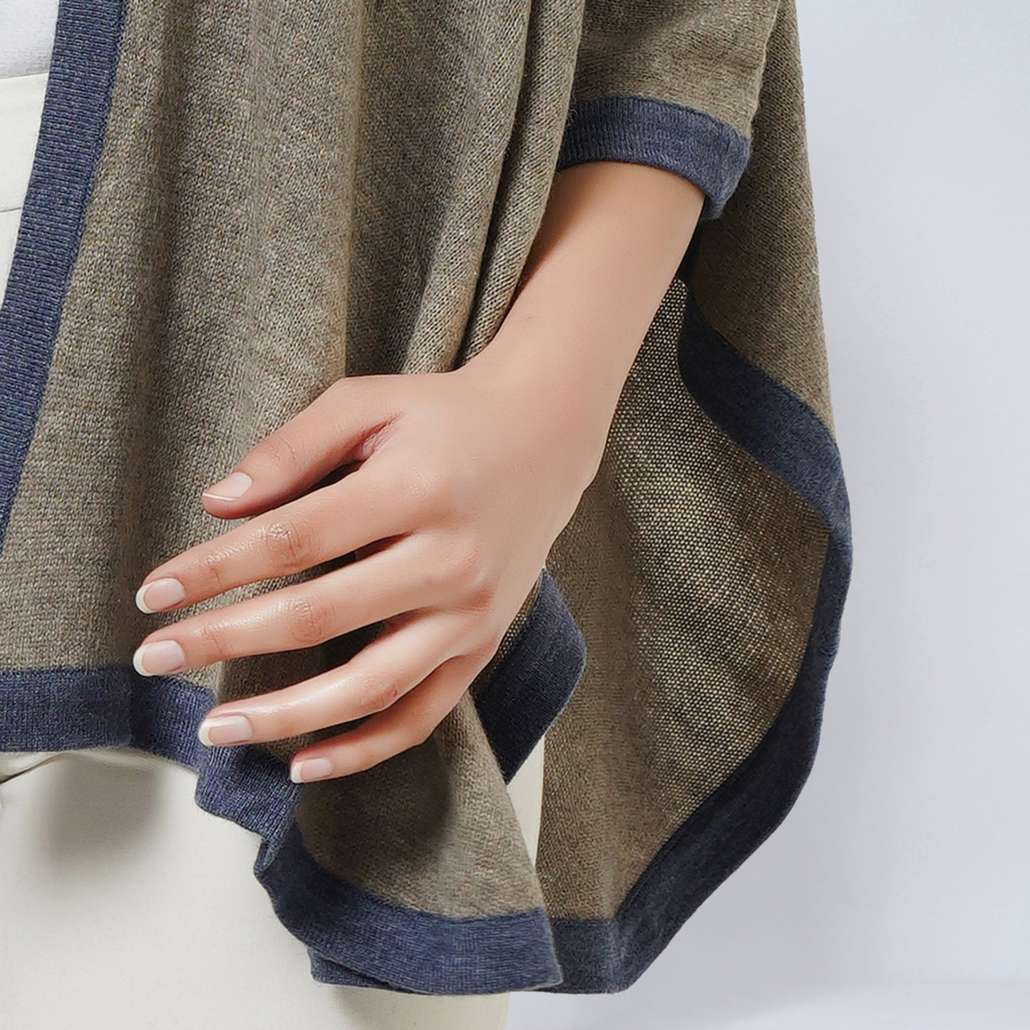 Stone Grey and Blue Short Knitted Cashmere Cape
