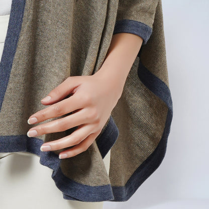 Stone Grey and Blue Short Knitted Cashmere Cape