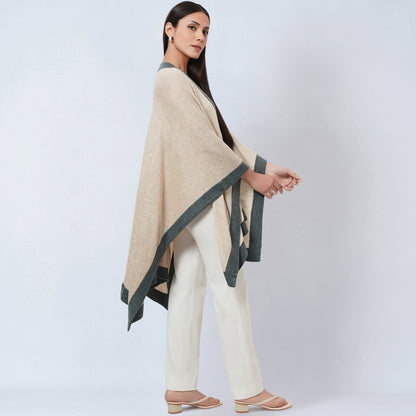 Beige and Grey Long Knitted Cashmere Cape