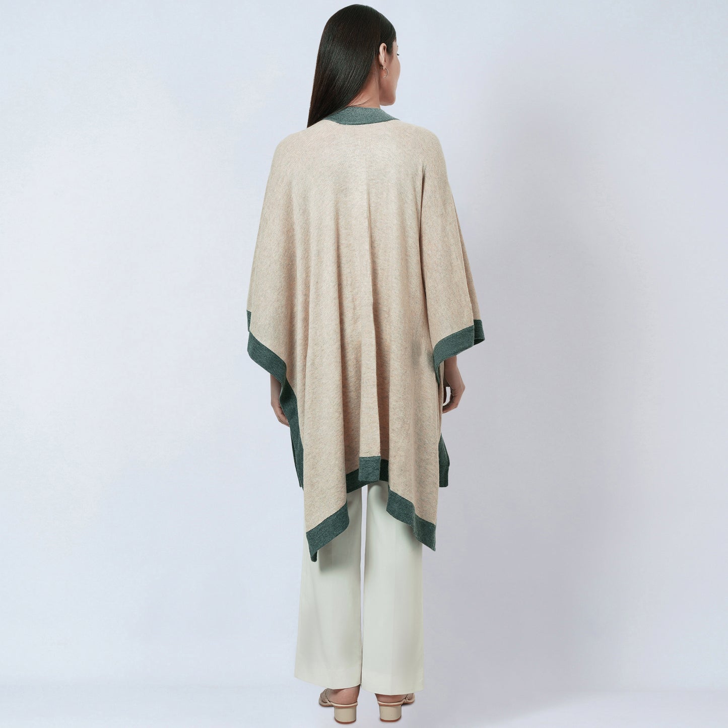 Beige and Grey Long Knitted Cashmere Cape