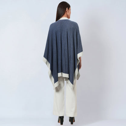 Blue and Grey Long Knitted Cashmere Cape