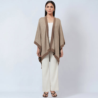 Sand and Brown Long Knitted Cashmere Cape