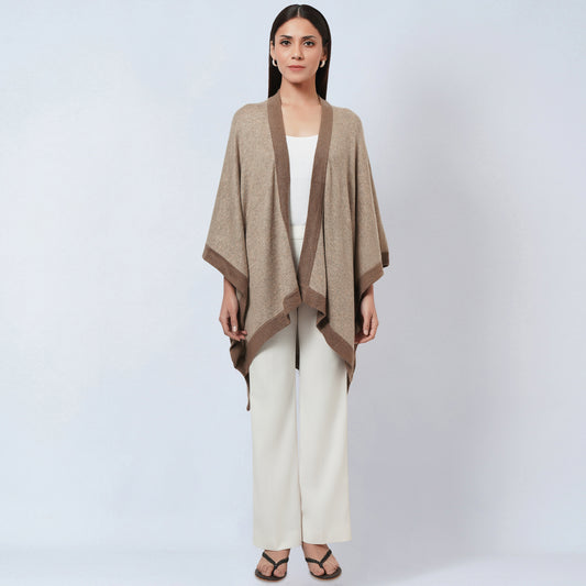 Sand and Brown Long Knitted Cashmere Cape