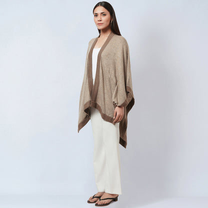 Sand and Brown Long Knitted Cashmere Cape