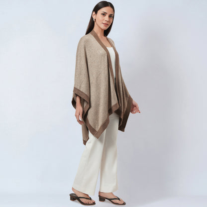 Sand and Brown Long Knitted Cashmere Cape