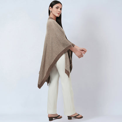 Sand and Brown Long Knitted Cashmere Cape