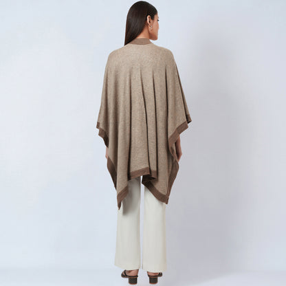 Sand and Brown Long Knitted Cashmere Cape