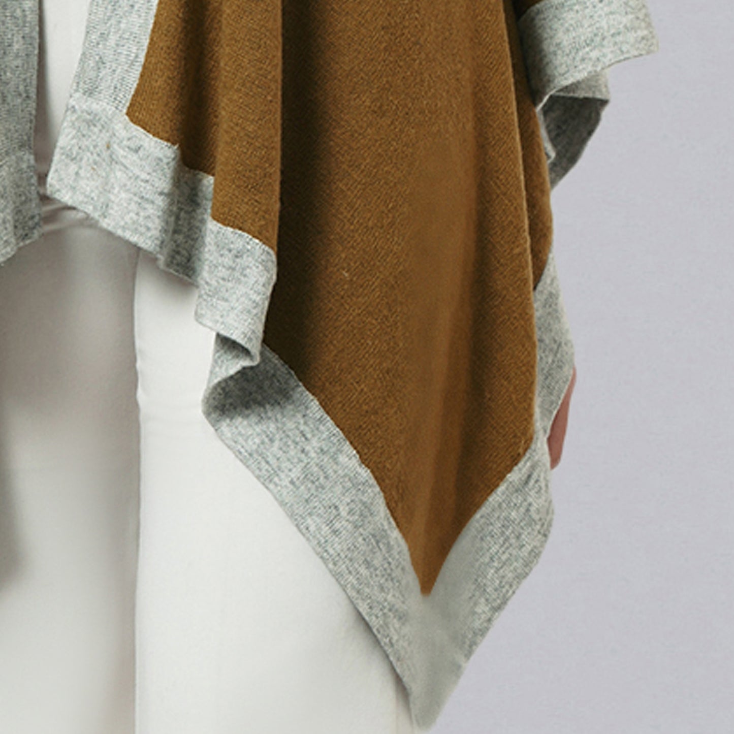 Tawny and Grey Long Knitted Cashmere Cape