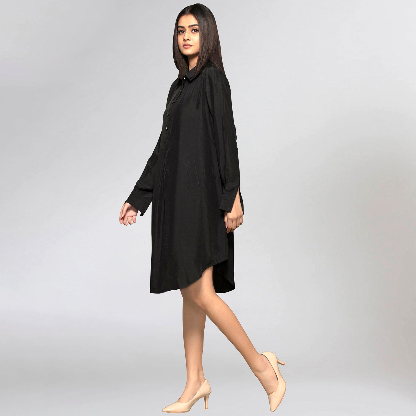Black Silk Shirt Dress