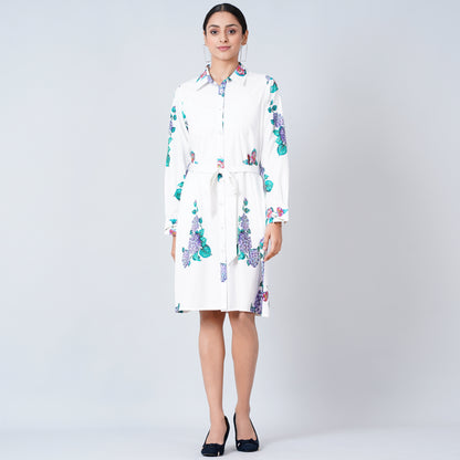 Blue Embellished Floral Shirt Dress