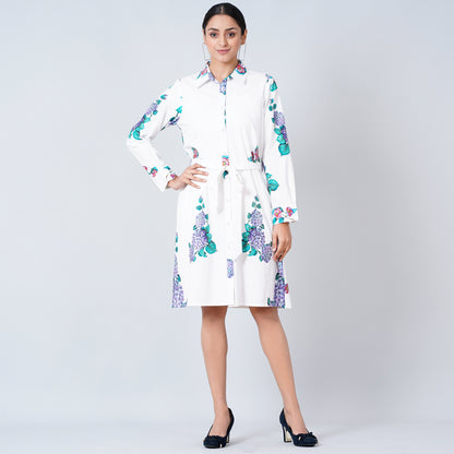 Blue Embellished Floral Shirt Dress