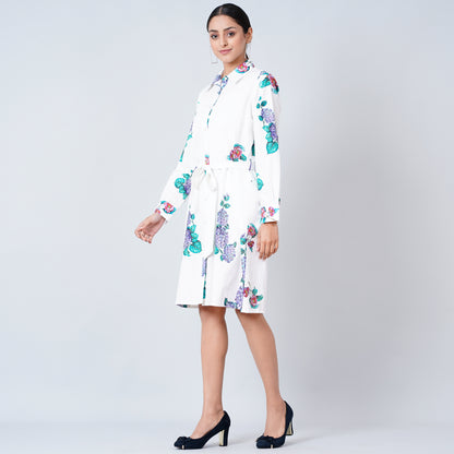 Blue Embellished Floral Shirt Dress