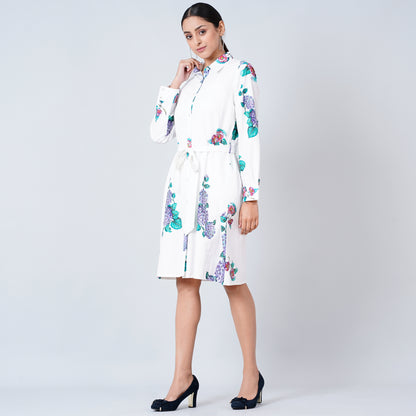 Blue Embellished Floral Shirt Dress