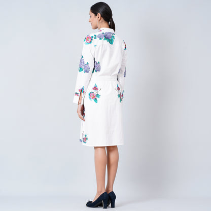 Blue Embellished Floral Shirt Dress