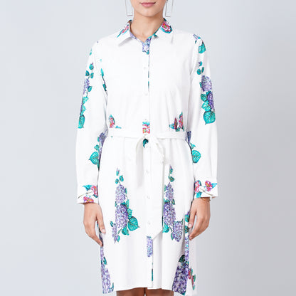 Blue Embellished Floral Shirt Dress