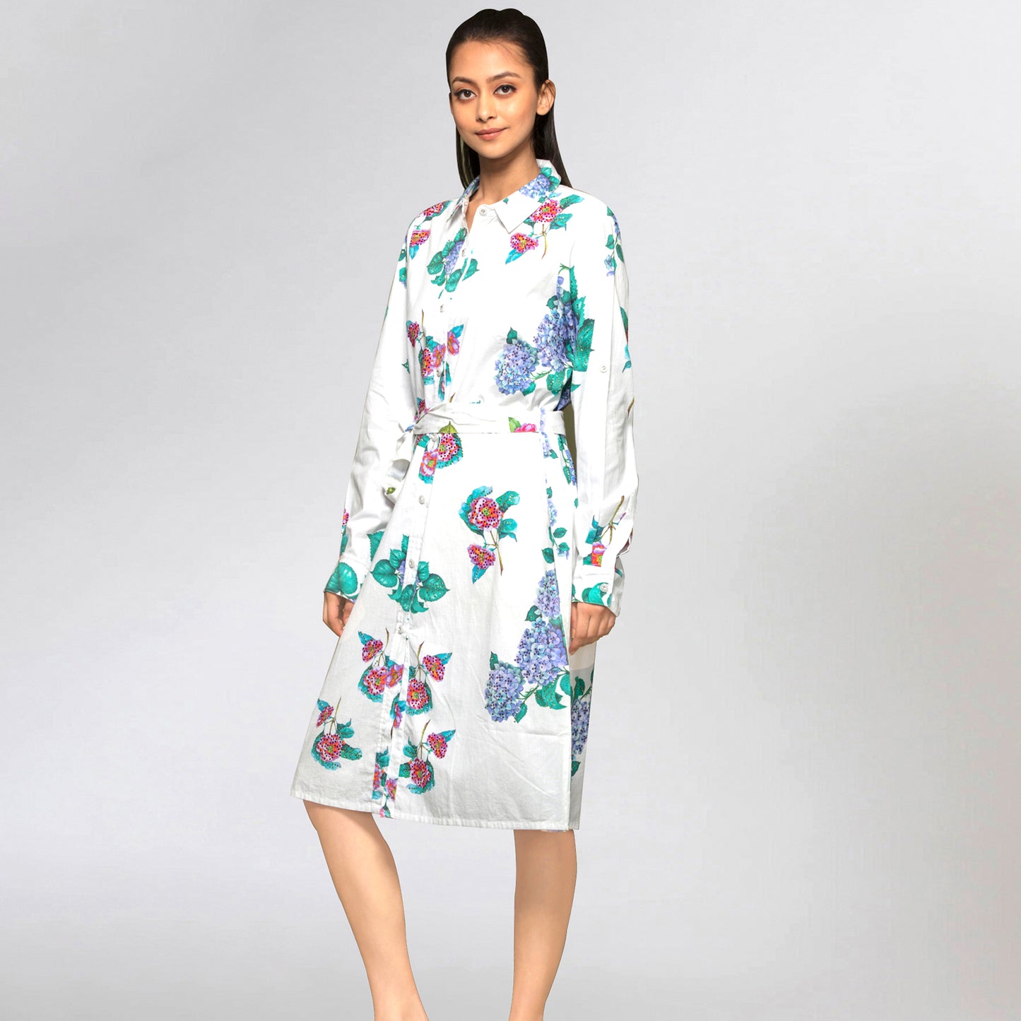 Mauve Embellished Floral Shirt Dress