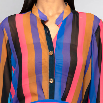 Neon Pink and Purple Striped Shirt Dress