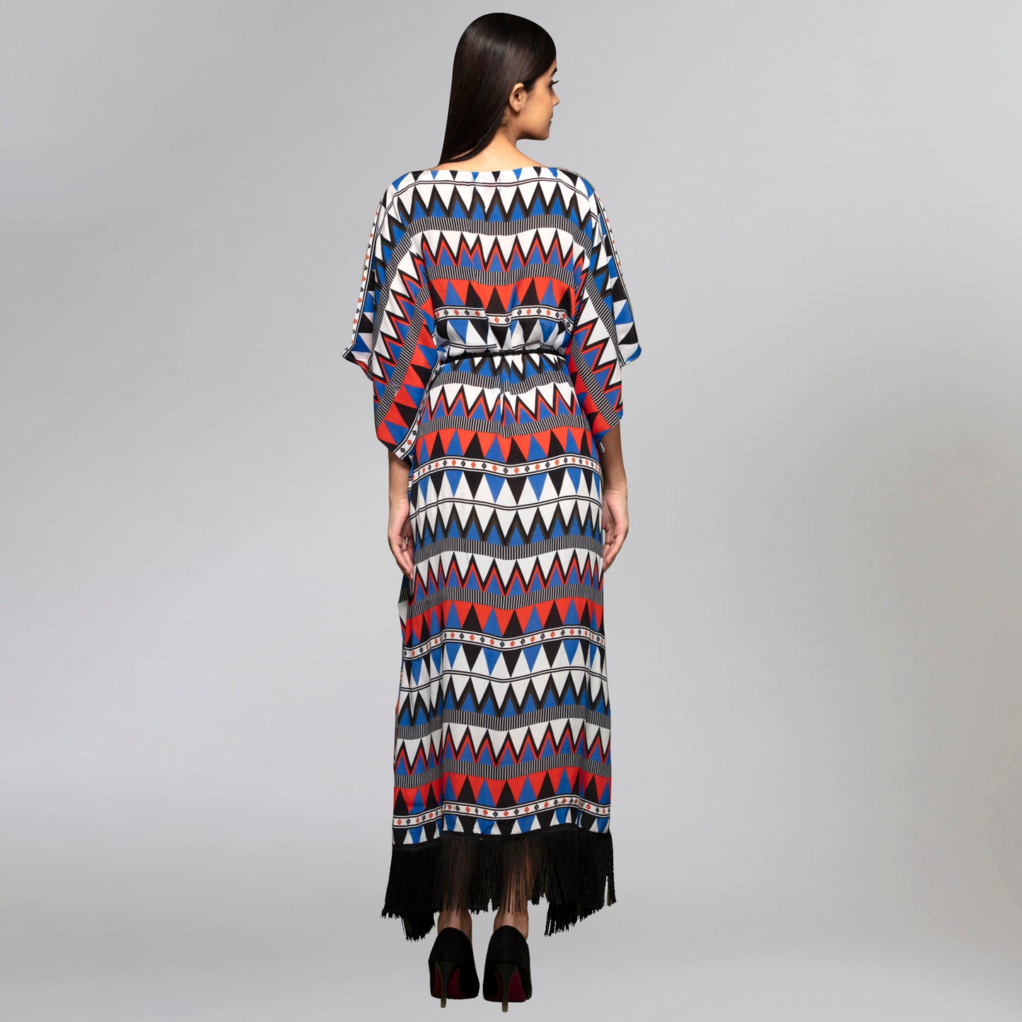 Blue and Red Aztec Poncho Dress