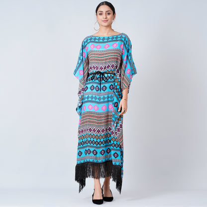 Blue Aztec Poncho Dress