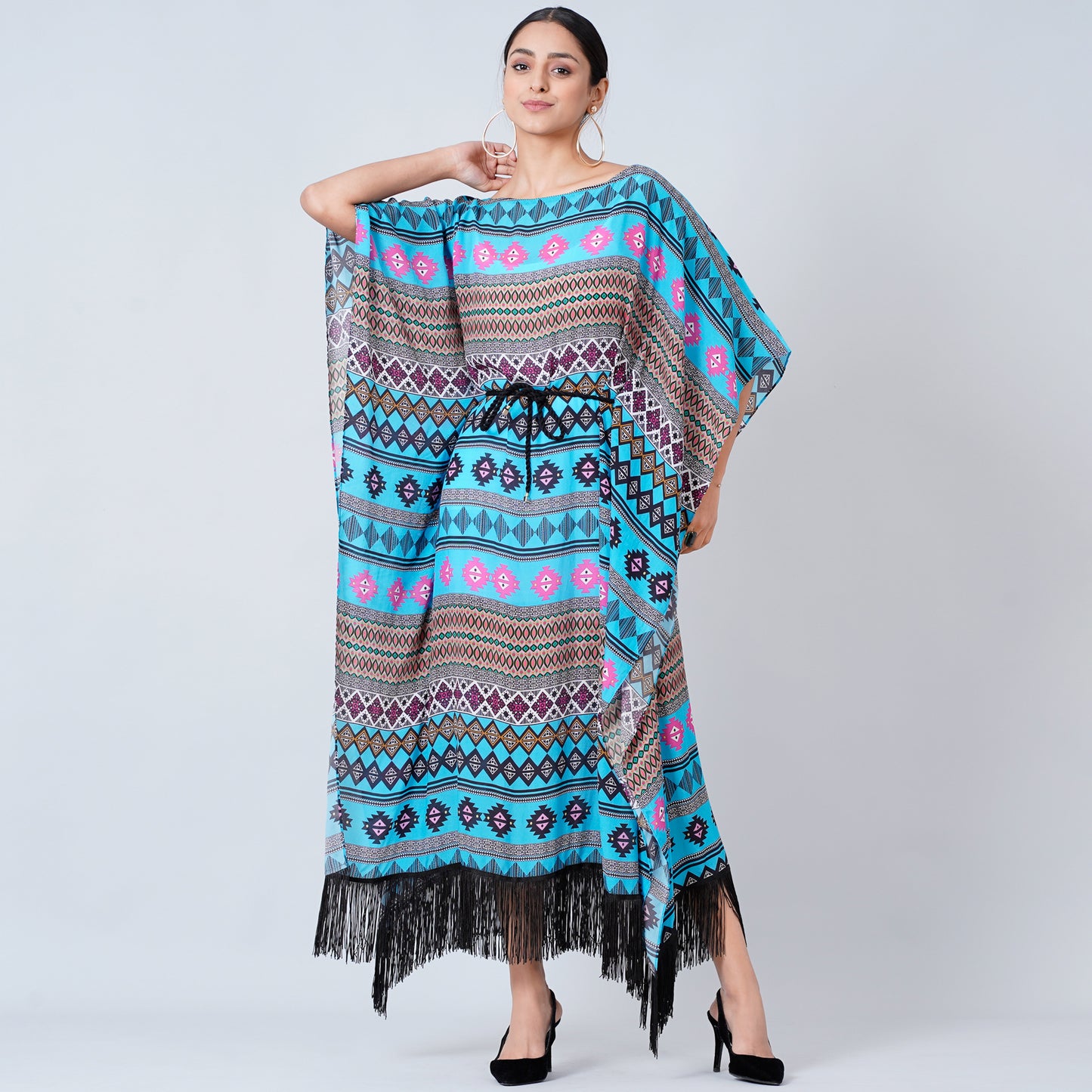 Blue Aztec Poncho Dress