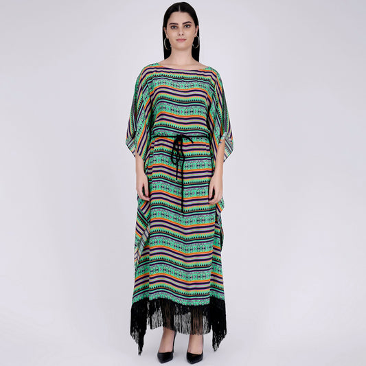 Green and Yellow Aztec Poncho Dress