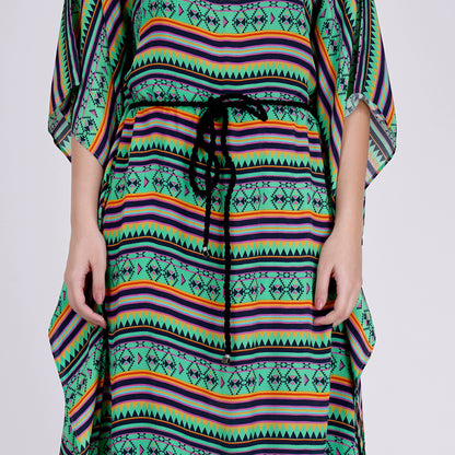 Green and Yellow Aztec Poncho Dress
